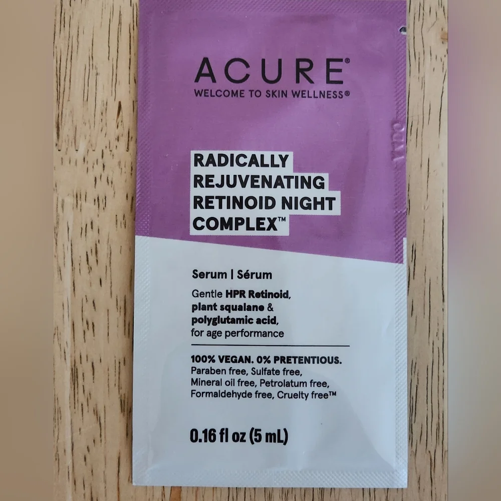 🪷5/$25! ACURE Retinoid Night Complex Sample/Trial/Travel .16 oz.